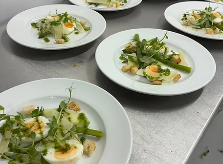 Asparagus starter plates ready to serve