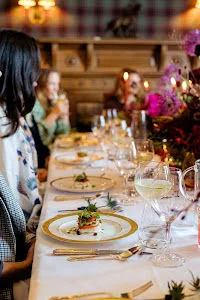 Candlelit private dinner party table